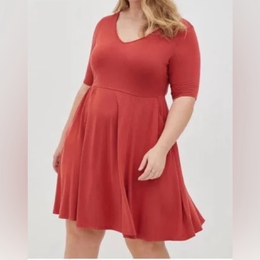 NWOT Torrid Super Soft Skater Dress Plus Size 3X Rust Stretch rust peach